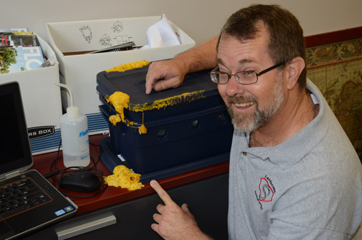 Dr. Billy Crow was surprised on 18 March by Yellow Slime Mold growing in his office