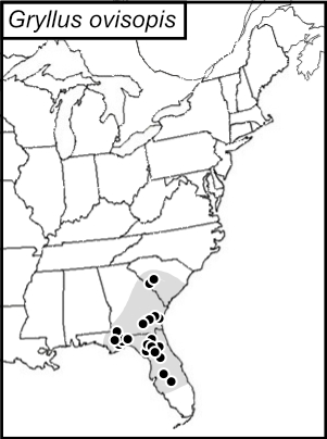 distribution map for Gryllus ovisopis