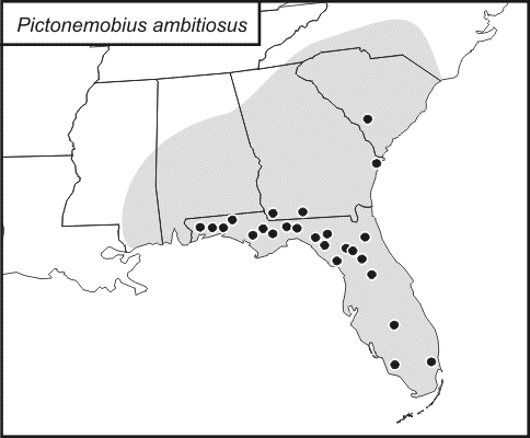 distribution map for Pictonemobius ambitiosus