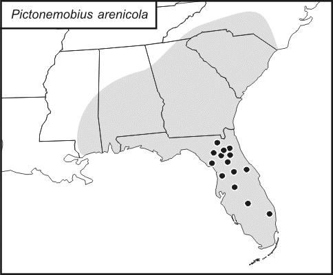 distribution map for Pictonemobius arenicola