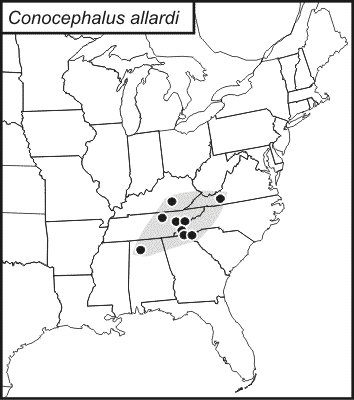 distribution map for Neoconocephalus lyristes